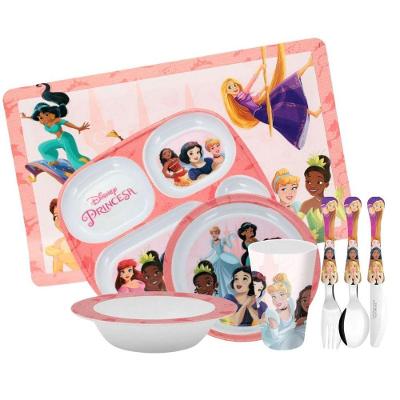 Kit Refeição Infantil Princesas Disney 8 Peças Pratos, Copo, Jogo Americano E Talheres - Tuut