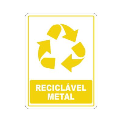 Adesivo Coleta Seletiva Reciclável Metal 15x20cm Branco
