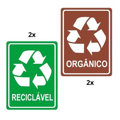 Kit 4 Adesivos Lixo Reciclavel E Lixo Orgânico 20x15cm Verde
