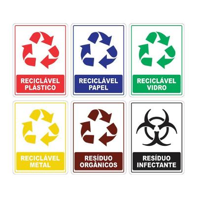 Kit Adesivo Coleta Seletiva Lixo Reciclável 20x20cm 3pç Pets Branco