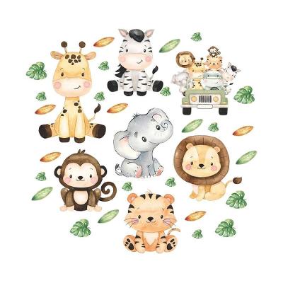 Adesivo Parede Safari Infantil Animais Floresta + Jipe Colorido