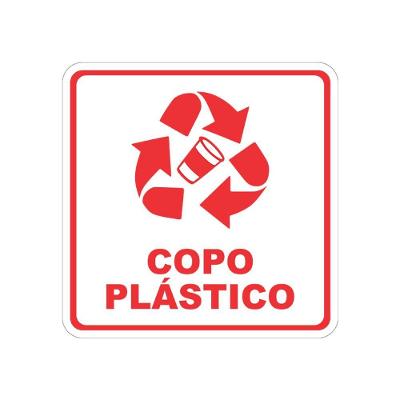 Adesivo Coleta Seletiva Copo Plástico 20x20cm Vinil Branco