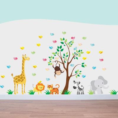 Adesivo Parede árvore Safari Infantil + 31 Passarinhos Bebê Colorido