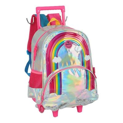 Mochila Rodinhas Alça Holográfica Up4you Arco íris Prata Luxcel
