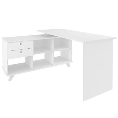 Mesa Escrivaninha Em L Gold 2 Gavetas E Nichos Branco