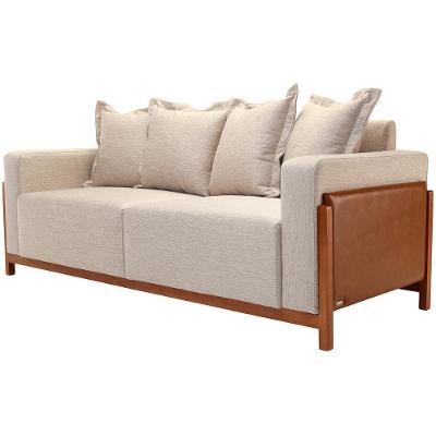 Sofá 04 Lugares 218cm Khali B04 Linho Bege Couríssimo Whisky - Lyam