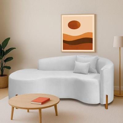 Divã Recamier Curvo Sala De Estar Recepção Inglaterra 180cm Pés Madeira Lado Esquerdo Bouclé Branco