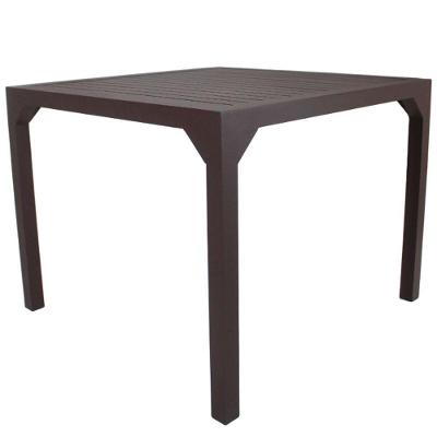Mesa Quadrada Haiti 60cm Com Tampo Ripado Em Alumínio Trama Marrom