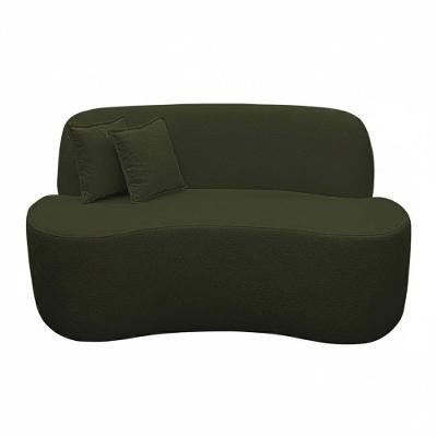 Sofá Ondulado Orgânico Pequeno 2 Lugares Sala Bouclé Verde Musgo