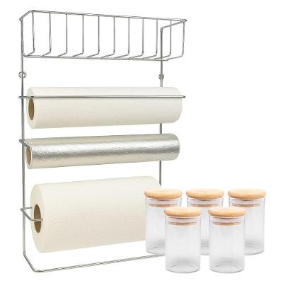 Suporte Organizador Aço Cromado Porta Rolos E 5 Potes Vidro Hermético Borossilicato Tampa Bambu 90ml - Mundial Casa