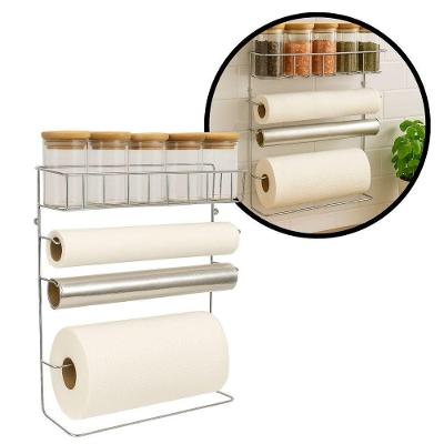 Suporte Para Cozinha 4 Em 1 Aço Cromado Porta Rolos Com 5 Potes Vidro Hermético Tampa Bambu 90ml - Mundial Casa