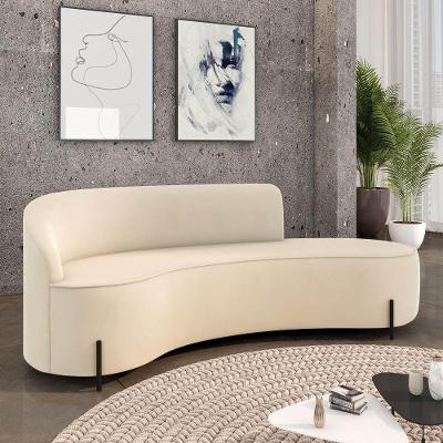 Sofá 4 Lugares Orgânico 220cm Pé Ferro Preto Morgan Veludo Bege