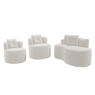 Kit Sofá E 02 Poltronas Orgânicas Living Bob Com Almofadas Bouclê Off White - Desk Design