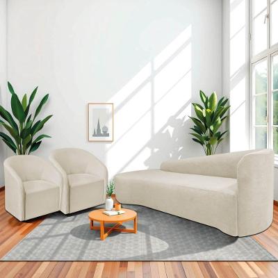 Kit Sofá Curvo França 220cm L.e E 2 Poltronas Luiza Max Conforto, Elegância E Design Moderno Bouclé Branco