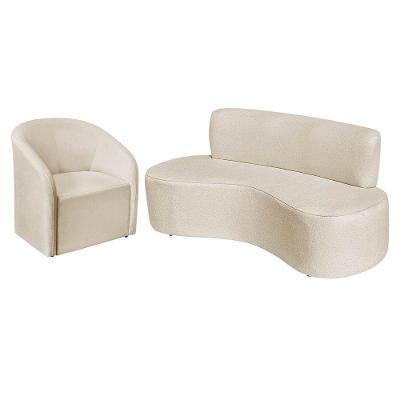 Kit Sofá Curvo Amsterdã 180cm E Poltrona Luiza Max Linho Bege