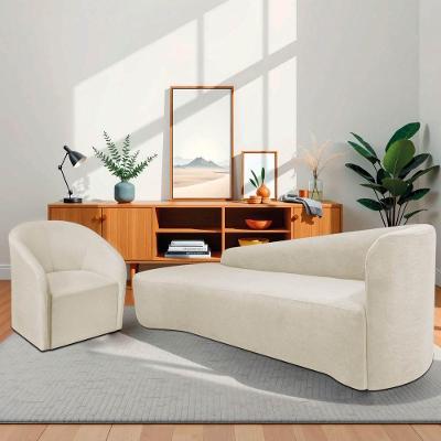 Kit Sofá Curvo França 220cm L.e E Poltrona Luiza Max Conforto, Elegância E Design Moderno Bouclé Bege