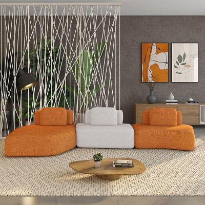 Sofá 3 Lugares Orgânico Com Chaise E 2 Módulos Berlim Bouclê Caramelo/cinza Claro K01 - D'rossi