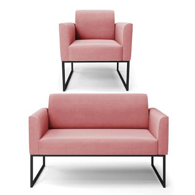 Sofá Namoradeira Com Poltrona Base Industrial Preto Marisa Suede Rosê