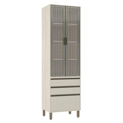 Paneleiro 70cm 2 Portas 3 Gavetas Vidro Canelado