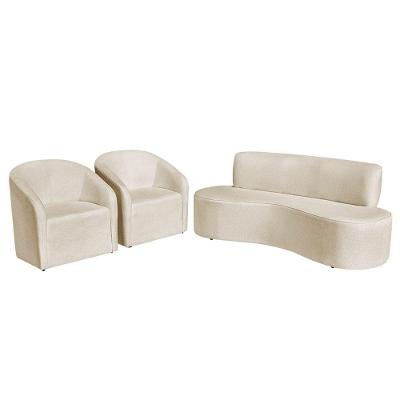 Kit Sofá Curvo Amsterdã 200cm E 2 Poltronas Luiza Max Linho Bege