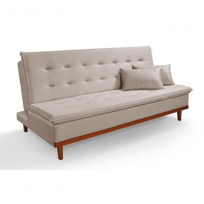 Sofá Cama Reclinável Santorini Veludo Confortável Base De Madeira Areia 162
