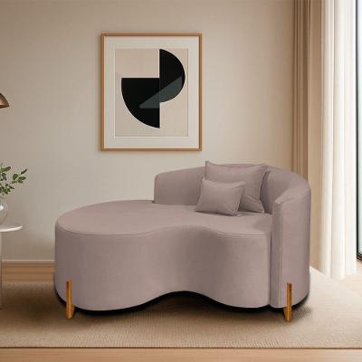 Divã Recamier Curvo Sala De Estar Recepção Inglaterra 150cm Pés Madeira Lado Esquerdo Linho Rosê