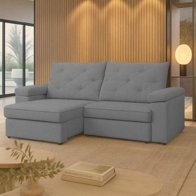 Sofá Para Sala Reclinável Estofado Miami 210cm Linho Cinza