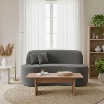 Sofá Minimalista Orgânico 2 Lugares Sala Bouclé Cinza Chumbo