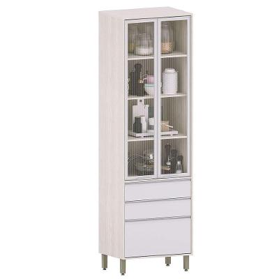 Paneleiro Alto Para Cozinha Com Portas De Vidro Atenas Cinza Cristal/vidro Canelado