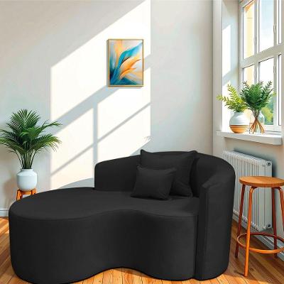 Divã Recamier Curvo Sala De Estar Recepção Inglaterra 150cm Lado Esquerdo Bouclé Preto