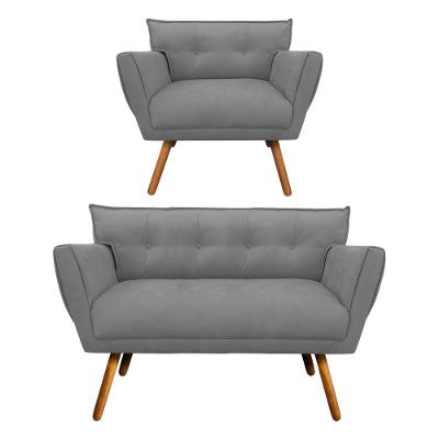 Kit 1 Namoradeira E 1 Poltrona Anitta Suede Pés Palito Castanho D03 - D'rossi Grafite