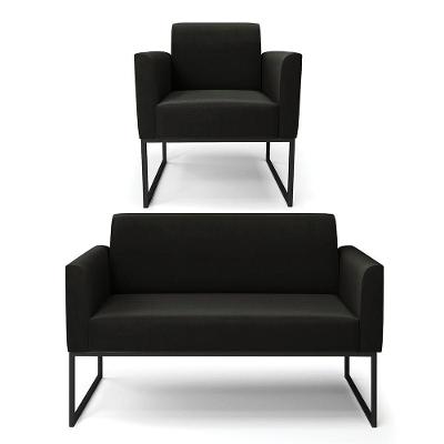 Sofá Namoradeira Com Poltrona Base Industrial Preto Marisa Suede Preto