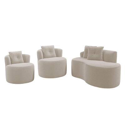 Kit Sofá E 02 Poltronas Orgânicas Living Bob Com Almofadas Bouclê Bege - Desk Design