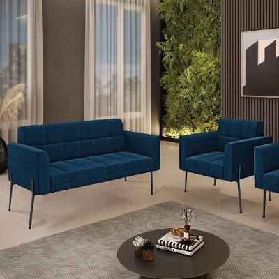 Sofá Namoradeira E Poltrona Pé Ferro Pto Elisa Bouclê Azul D03 - D'rossi