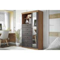 Cômoda De Quarto Marabá 1.6 C/ 1 Porta 2 Nichos E 6 Gavetas C/ Espelho Jatoba/grafitte - 1