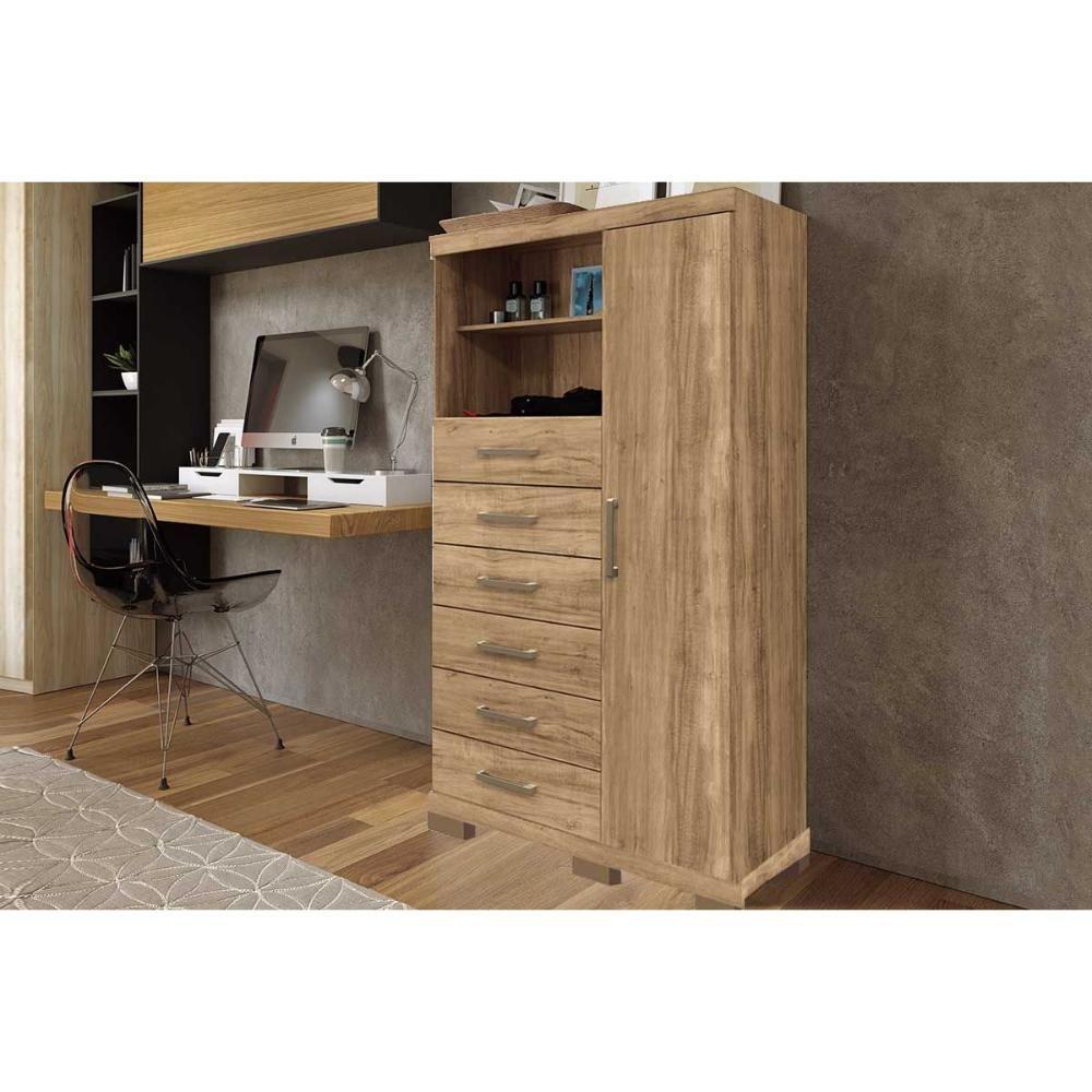 Cômoda de Quarto Marabá 1.6 c/ 1 Porta 2 Nichos e 6 Gavetas c/ Pés Atacama - Santos Andirá - 1