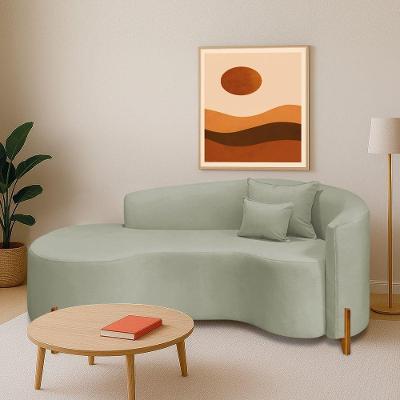 Divã Recamier Curvo Sala De Estar Recepção Inglaterra 180cm Pés Madeira Lado Esquerdo Bouclé Verde Oliva