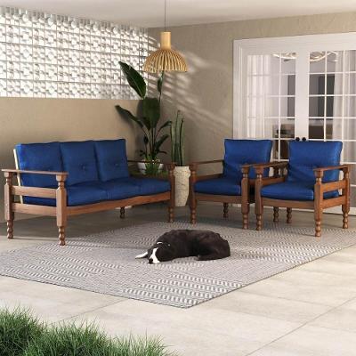 Jogo Sofá Madeira 3 Lugares E 2 Poltronas Liz Multimóveis