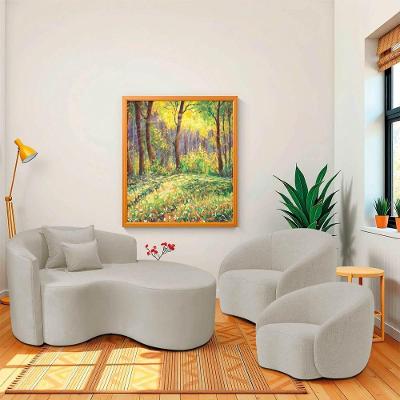 Kit Recamier Curvo Sala De Estar Inglaterra 150cm Lado Direito E 2 Poltronas Orgânica Luxo Amore Linho Bege