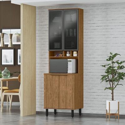 Paneleiro Torre Quente 1 Forno Portas De Vidro E Madeira - Toscana Freijó