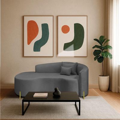 Divã Recamier Curvo Sala De Estar Recepção Inglaterra 180cm Pés Metal Dourado Lado Esquerdo Linho Cinza Escuro