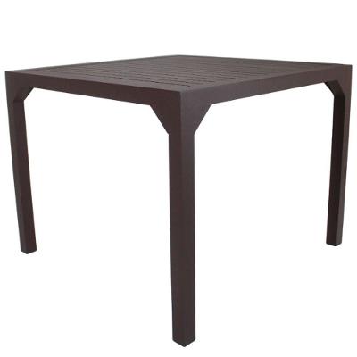 Mesa Quadrada Haiti 80cm Com Tampo Ripado Em Alumínio Trama Marrom