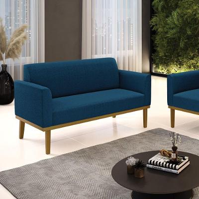 Sofá 2 Lugares Namoradeira Madeira Castanho Marisa Bouclê D03 - D'rossi Cor Azul