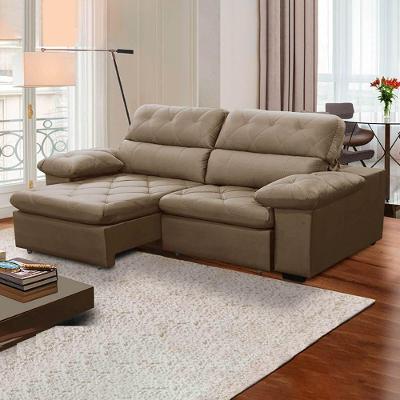 Sofa Retratil Reclinavel 2 Lugares 2,30m Crystal Veludo Capuccino Lansofbr