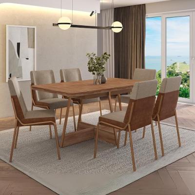Conjunto Sala De Jantar 6 Cadeiras Boston Carraro Nogal Rosê