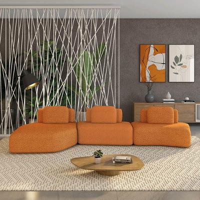 Sofá 3 Lugares Orgânico Com Chaise E 2 Módulos Berlim Bouclê Cr K01 - D'rossi Cor Caramelo
