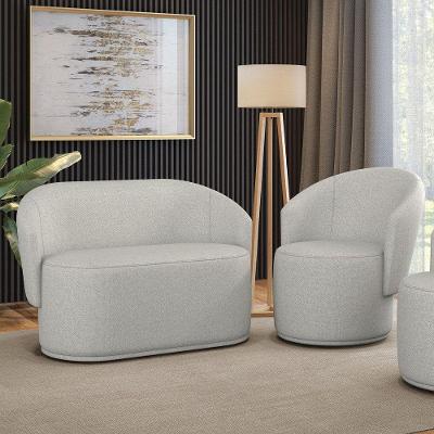 Sofá Namoradeira E Poltrona Orgânica Para Sala Malu Linho M11 - D'rossi Cor Cinza