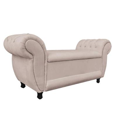 Recamier Com Baú Grécia Namoradeira Calçadeira Suede M11- D'rossi Bege