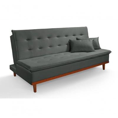Sofá Cama Reclinável Santorini Veludo Confortável Base De Madeira Cinza 163
