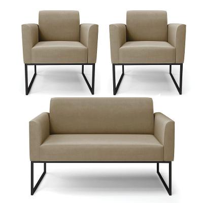 Sofá Namoradeira Com 2 Poltronas Base Industrial Preto Marisa Suede Cor Marrom Rato